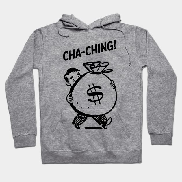 Cha-Ching! Retro Man Reseller with Money Bag - Black Hoodie by SmokyKitten